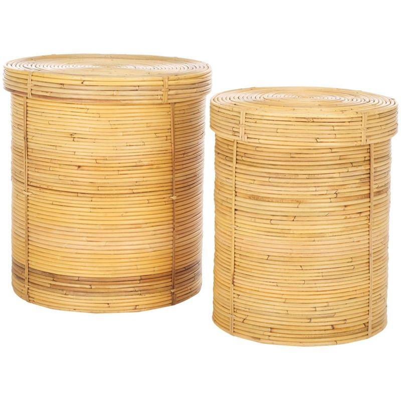 Vali Natural Rattan Cylindrical Storage Baskets with Lids, Set of 2