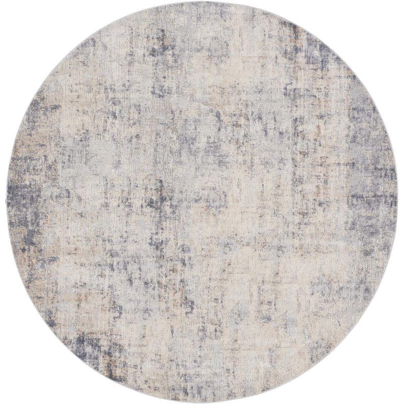 Abstract Grey & Beige Synthetic Round Area Rug, 7'10"