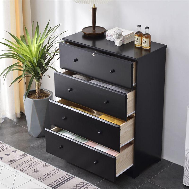 Better Home Products Isabela Solid Pine Wood 4 Drawer Chest Dresser in Black