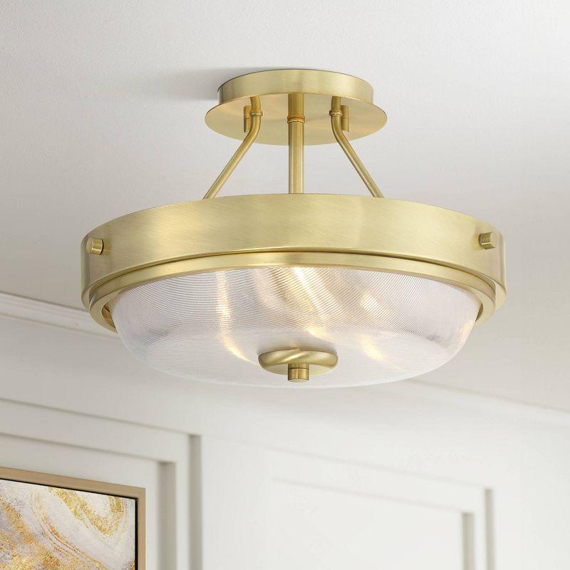 Regency Hill Carmine 13" Modern Semi Flush-Mount Ceiling Light Fixture Kitchen Foyer Hallway Round Brass Finish Glass Bedroom Bathroom Entryway