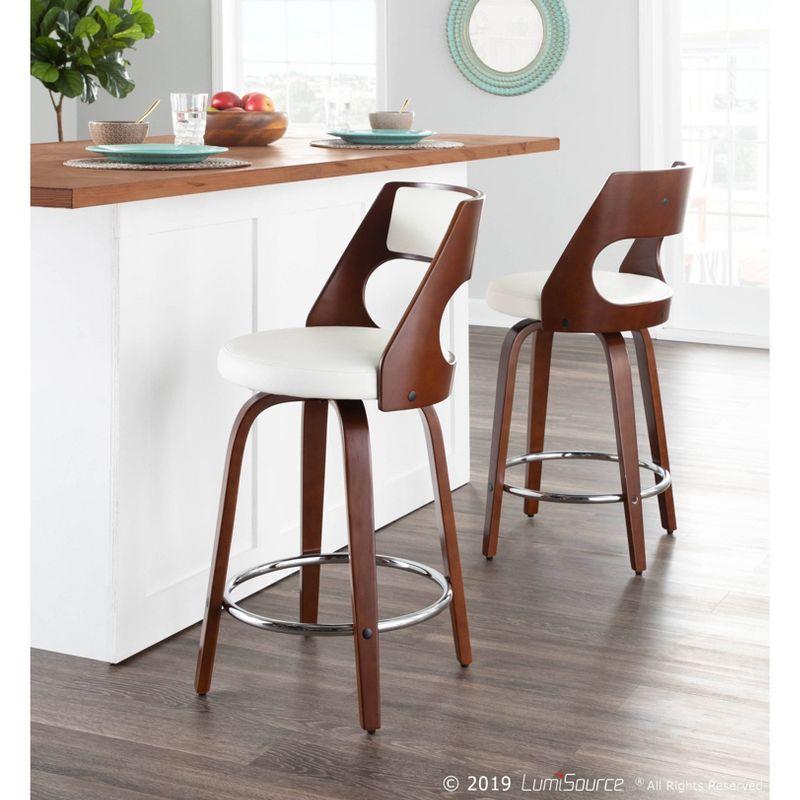 Set of 2 Cecina Upholstered Counter Height Barstools White/Cherry - Lumisource: Chrome Footrest, Swivel Seat, Wood Frame