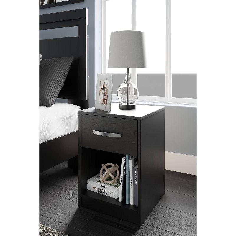 Black Transitional 1-Drawer Nightstand with Open Cubby