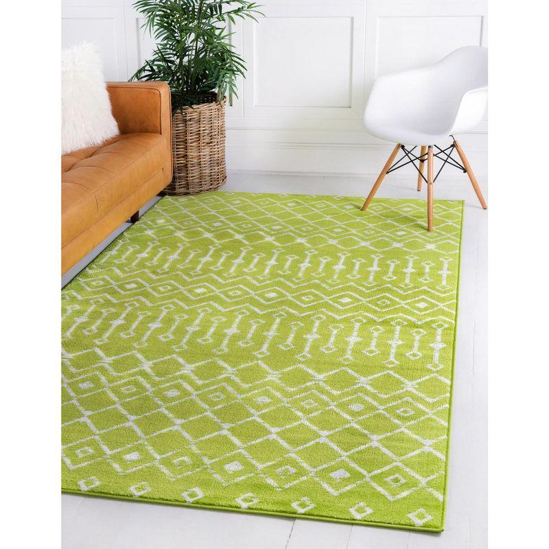 Green Rectangular Synthetic Trellis Easy Care Rug