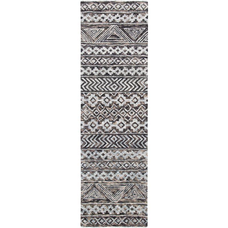 Gray and Brown Handmade Wool Abstract Runner Rug