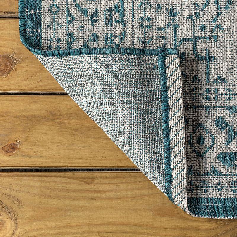 4'x6' Sinjuri Medallion Textured Weave Indoor/Outdoor Area Rug,  Teal Blue/Gray - JONATHAN Y
