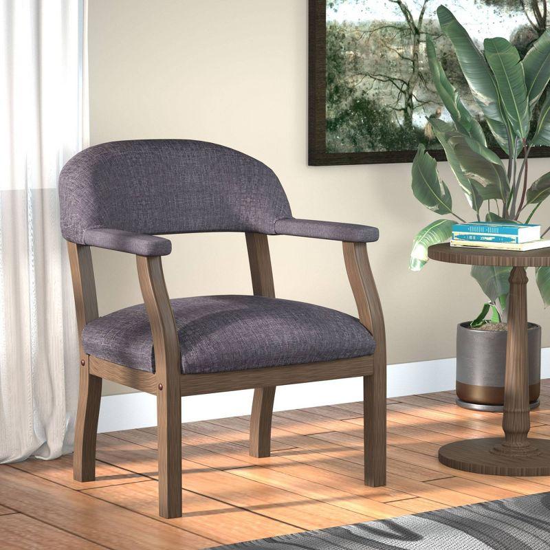 Slate Gray Linen Upholstered Arm Chair with Medium Wood Frame