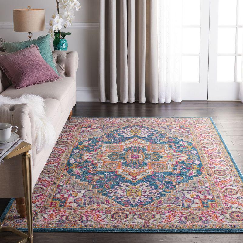 Nourison Passion Colorful Center Medallion Area Rug Teal Multicolor 5'3" x 7'3"