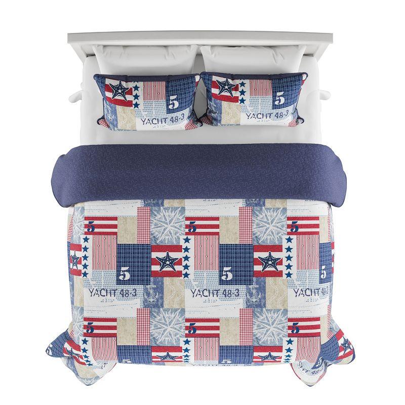 Quilt Set - Nautical Americana Patchwork Print All-Season Soft Microfiber Bedding with Pillow Sham