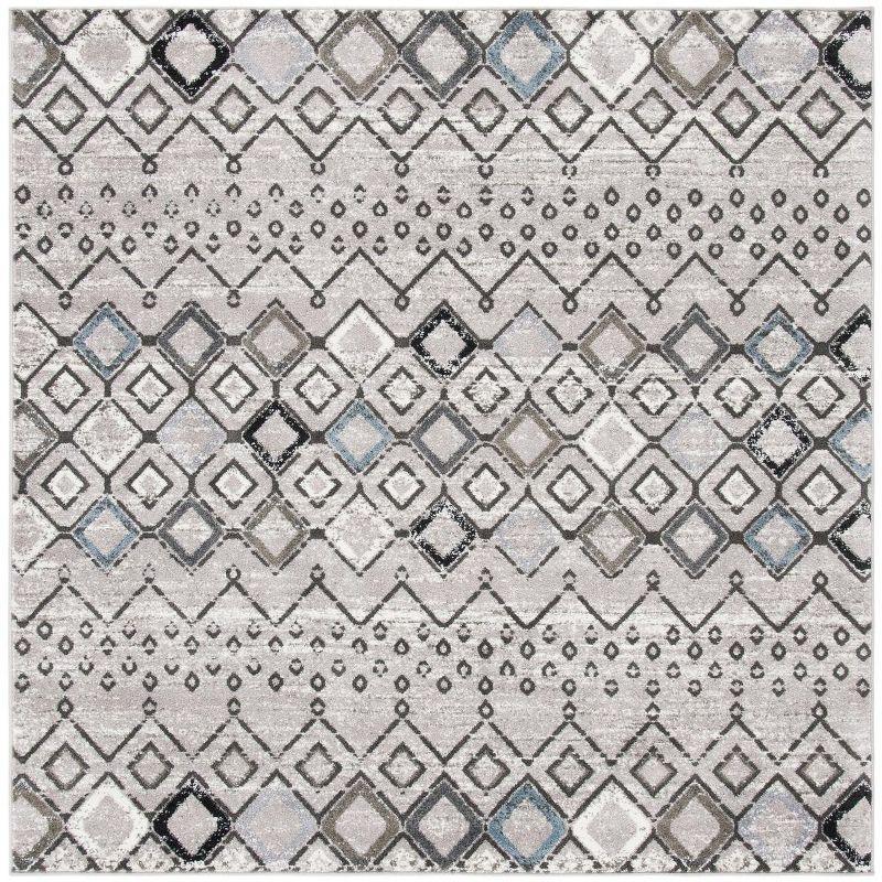 Gray 5'1" Square Stain-Resistant Synthetic Area Rug