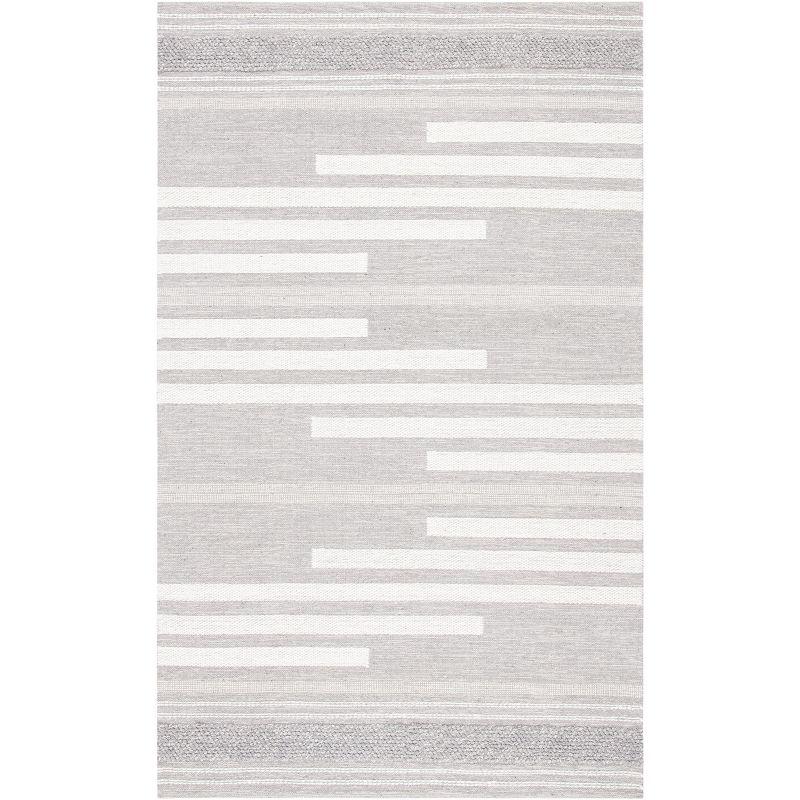 Gray and White Striped Wool Cotton 6' x 9' Area Rug