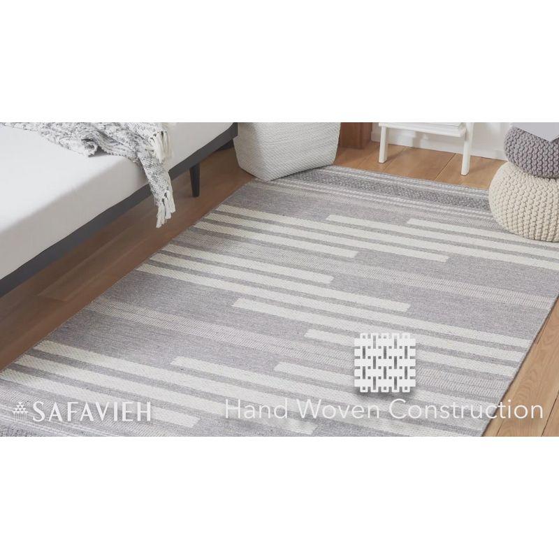 Gray and White Striped Kilim Wool-Cotton Square Rug