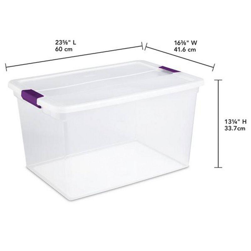 Sterilite 66 Qt ClearView Latch Storage Box, Stackable Bin with Latching Lid, Plastic Container to Organize Clothes in Closet, Clear Base, Lid, 6-Pack