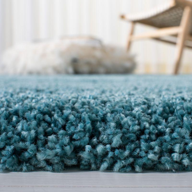 Aqua Blue Hand-Knotted Shag Synthetic Rug, 2' x 16'