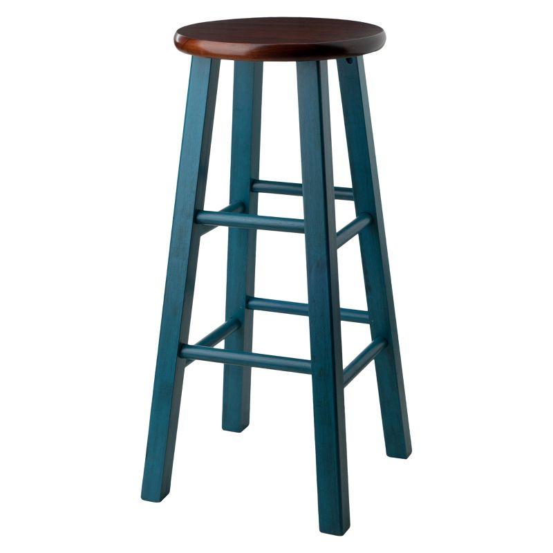 Rustic Teal and Walnut 29" Solid Wood Backless Bar Stool