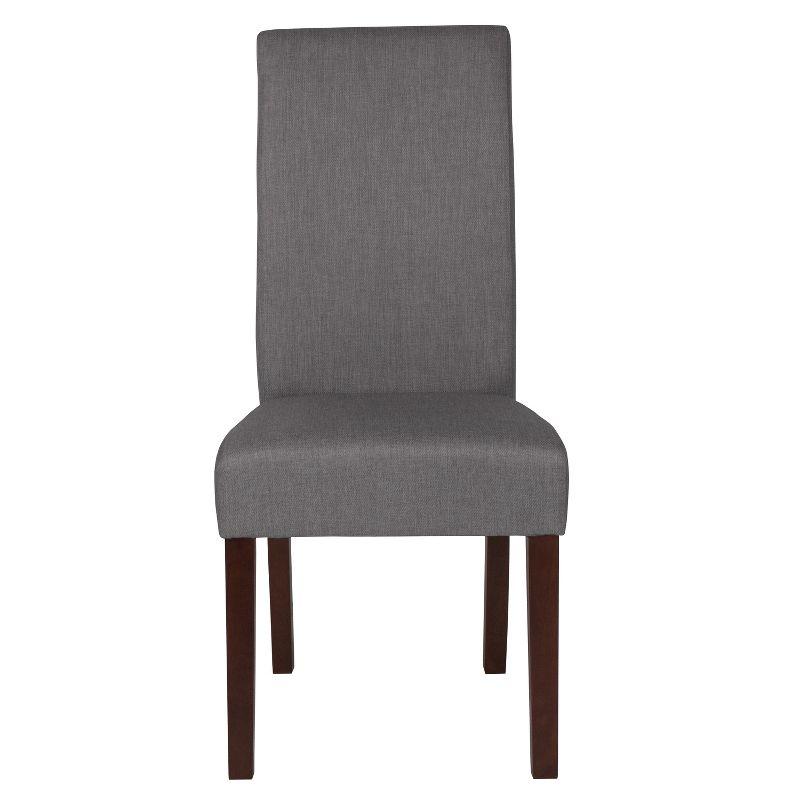 Elegant Light Gray Faux Leather Parsons Side Chair with Mahogany Legs