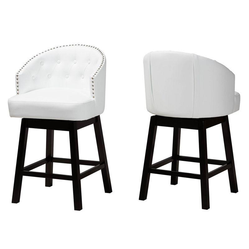 2pc Theron Faux Leather and Wood Swivel Counter Stool Set - Baxton Studio