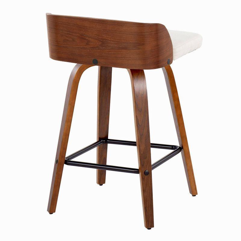 Beige Swivel Upholstered Counter Stool with Wood and Metal Frame