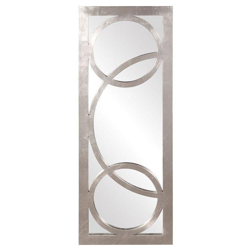 Silver Rectangular Wall Mirror with Circular Overlay, 38" x 15"