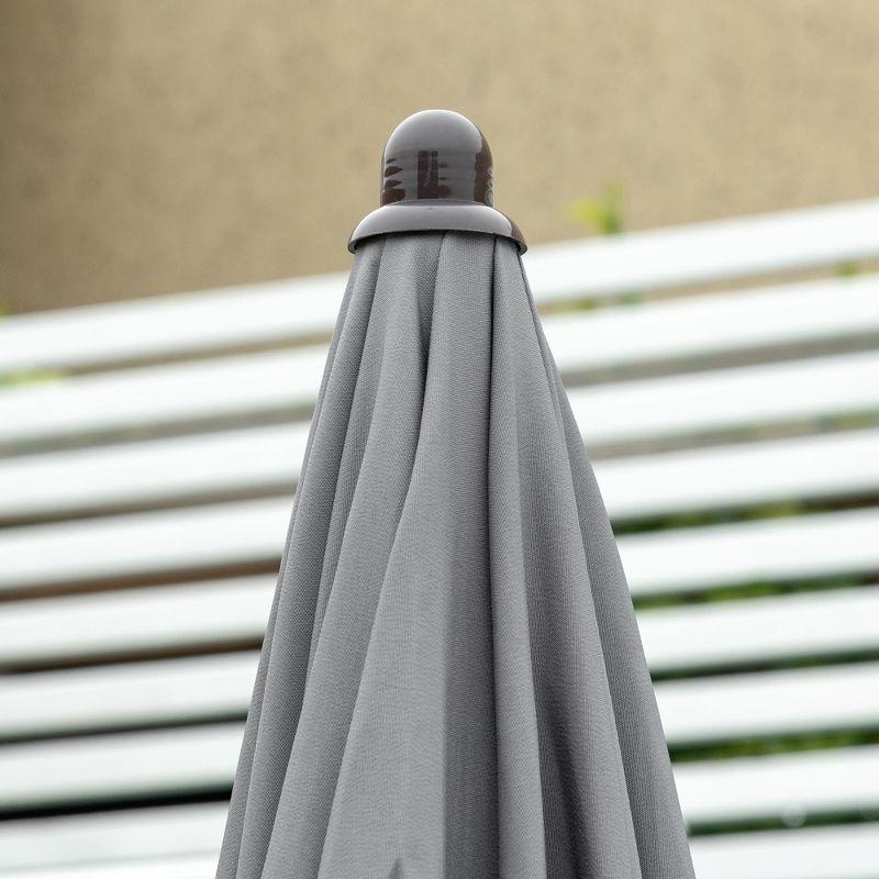 Outsunny 6 Piece Patio Dining Set for 4 with Umbrella, 4 Folding Dining Chairs & Round Glass Table for Garden, Backyard, and Poolside, Gray