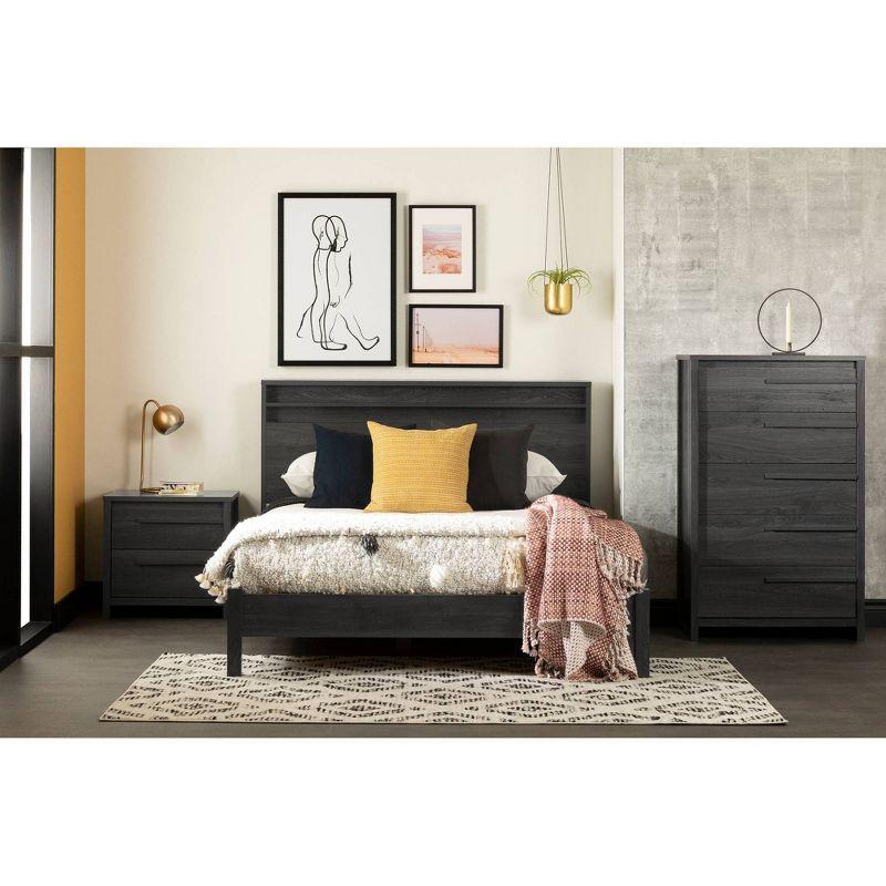 Lensky Full Gray Oak Wood Headboard with Storage Shelf