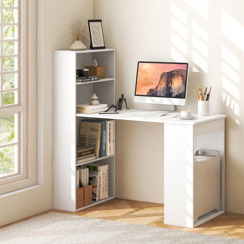 Costway Computer Desk Writing  Workstation Office w/6-Tier Storage Shelves White