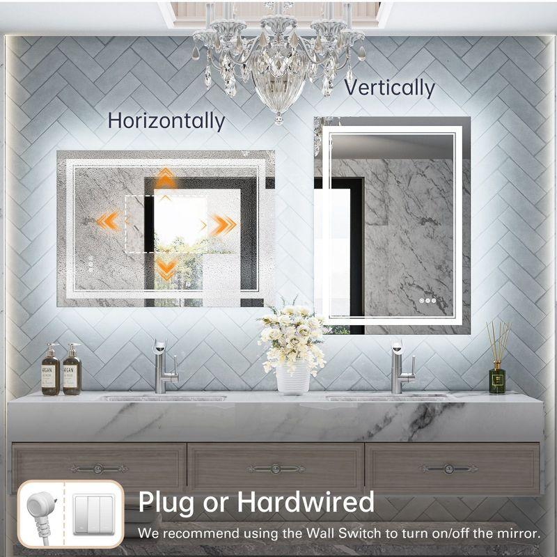 Keonjinn LED Bathroom Vanity Mirror, Front Light & Backlit, 3 Color Temperatures, Anti Fog, Double Lights Strips, 24"x32"