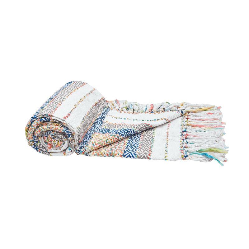 Multicolor Cotton Boho-Chic Reversible Throw Blanket