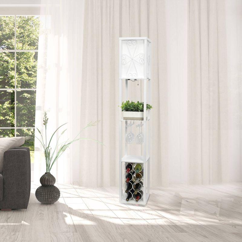Etagere Organizer Storage Shelf Floor Lamp with Linen Shade White - Simple Designs: MDF Pull Chain, ETL Listed