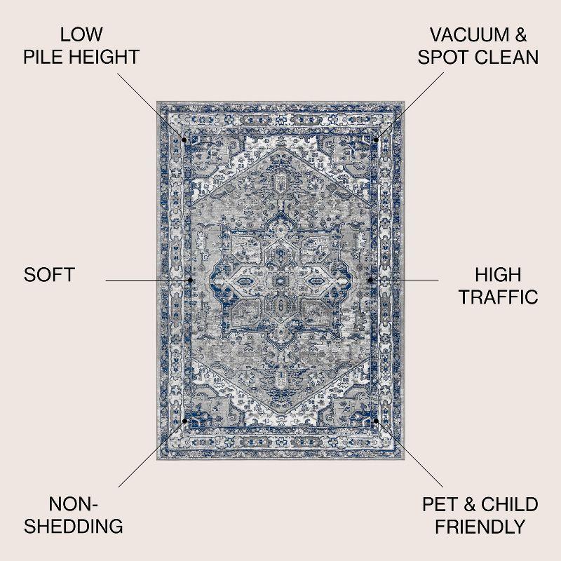 5'x8' Modern Persian Vintage Medallion Area Rug, Light Grey/Navy - JONATHAN Y
