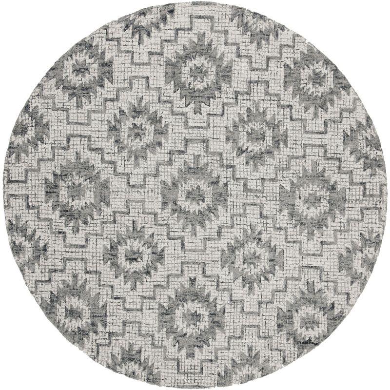 Rustic Gray Abstract Round Tufted Wool Blend Area Rug, 6' Diameter