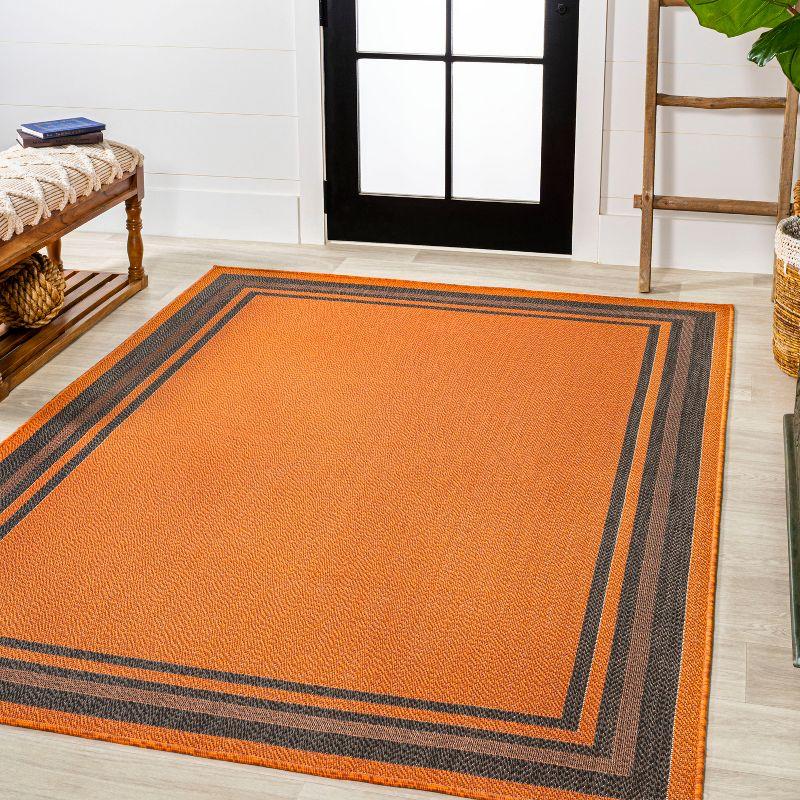 3' x 5' James Modern Border Stripe Indoor/Outdoor Area Rug, Orange/Dark Gray - JONATHAN Y