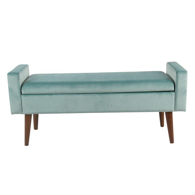 HomePop Fulton Velvet Storage Bench Aqua Blue: Mid-Century, Hinged Lid, Upholstered, Plywood Frame
