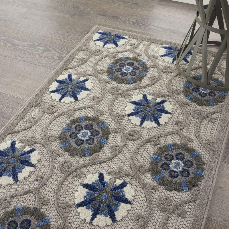 Nourison Aloha Contemporary Floral Flatweave High-Low Indoor Outdoor Area Rug Grey/Blue 2'8" x 4'