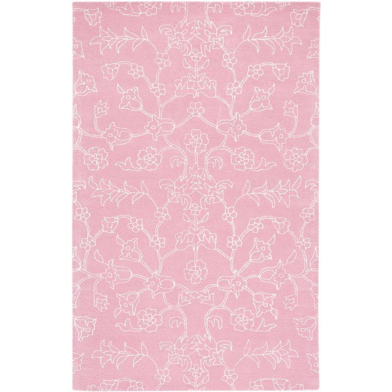 Art Deco Pink Ivory Tufted Wool Silk Area Rug - 6' x 9'
