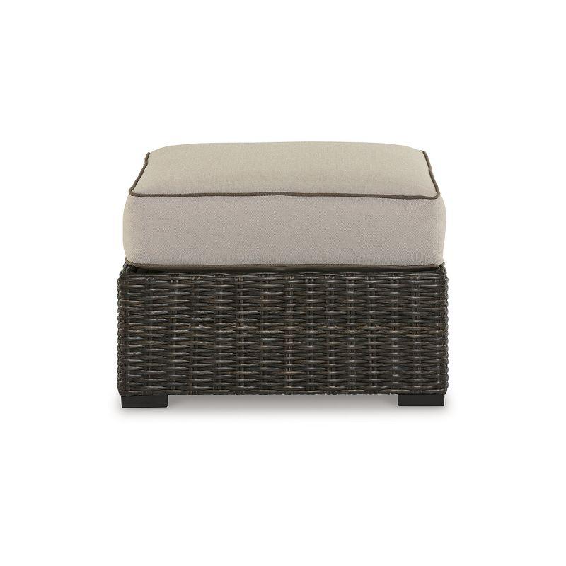 Beige and Brown Outdoor Resin Wicker Ottoman with Cushion