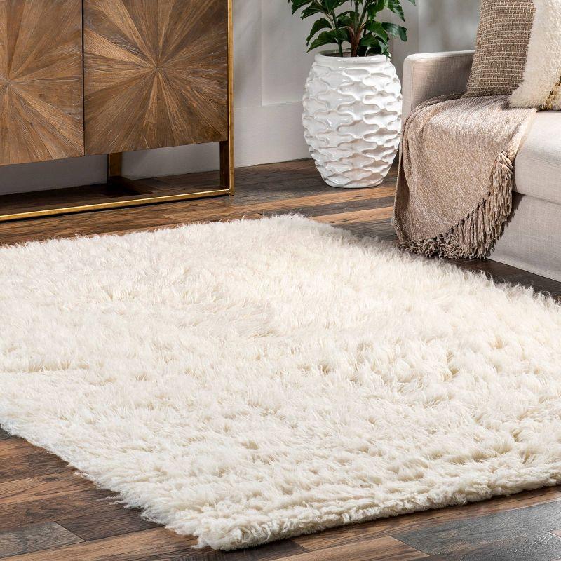 nuLOOM 8'x10' Elena Greek Flokati Shag Area Rug Cream: High Pile Wool, Solid Tufted Indoor Rug, No Backing