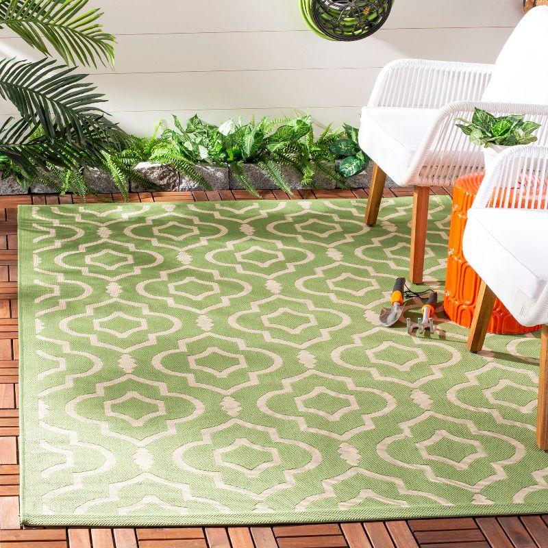 Green and Beige Rectangular Synthetic Outdoor Area Rug