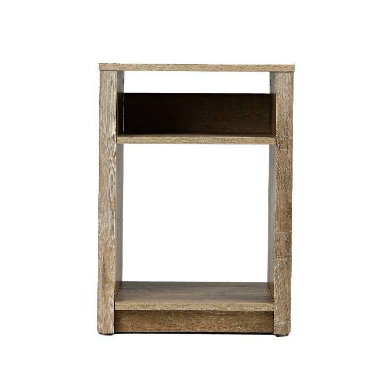 Storied Home Radius Nightstand Square Cube Storage Compartment Coastal Oak : Modern Farmhouse Style, Scratch-Resistant, Device Charging Slot