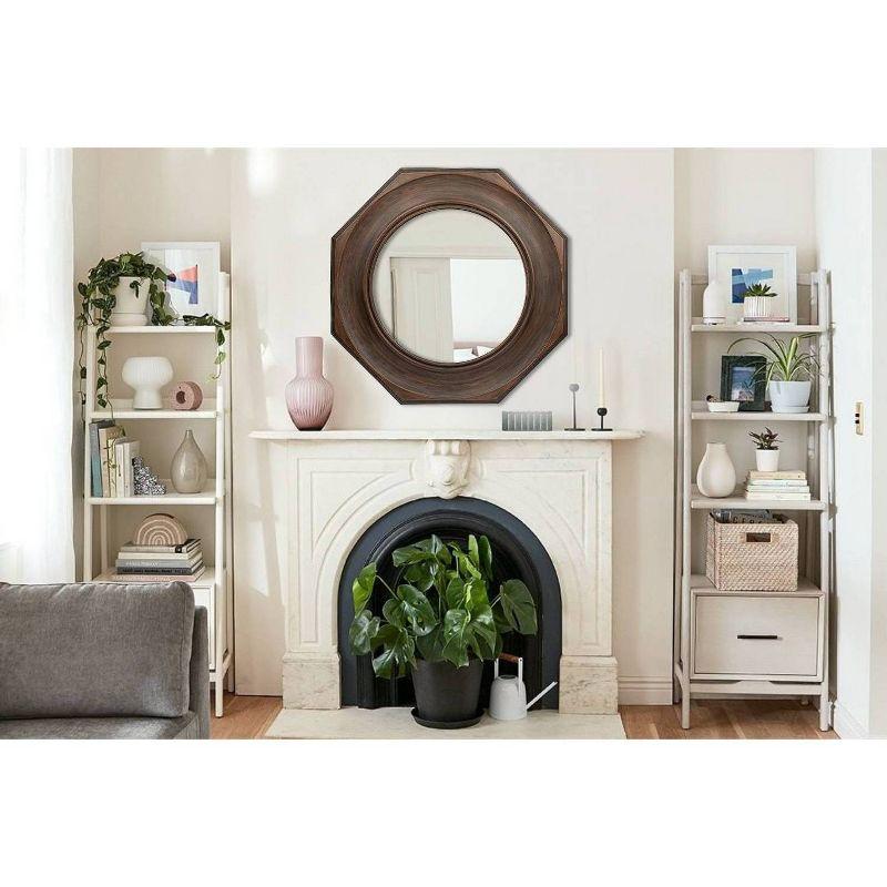 Storied Home Hexagonal Carved Wood Framed Wall Mirror