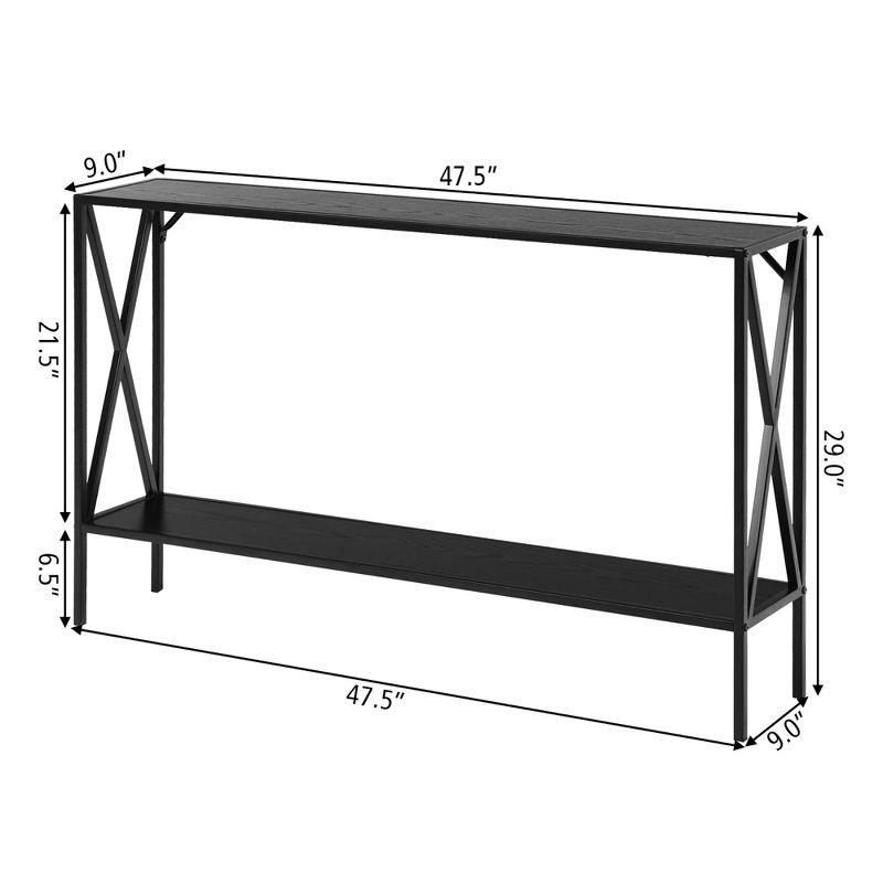 Costway 2 Tier Console Table Narrow Accent Side Entryway Table Metal Frame Black