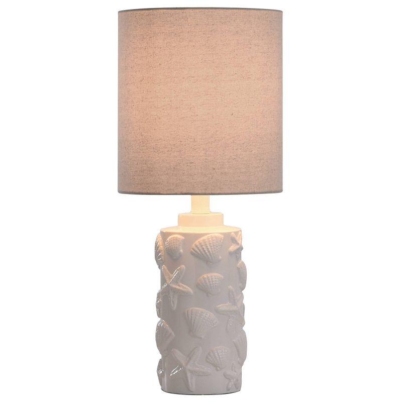 Seashell Motif Table Lamp in White with Hardback Fabric Shade - StyleCraft: Nightstand & Side Table Lighting