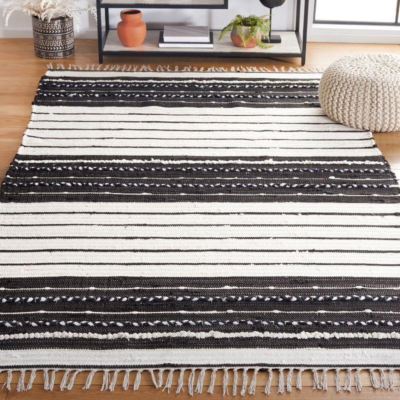 Black and White Striped Wool Cotton Area Rug