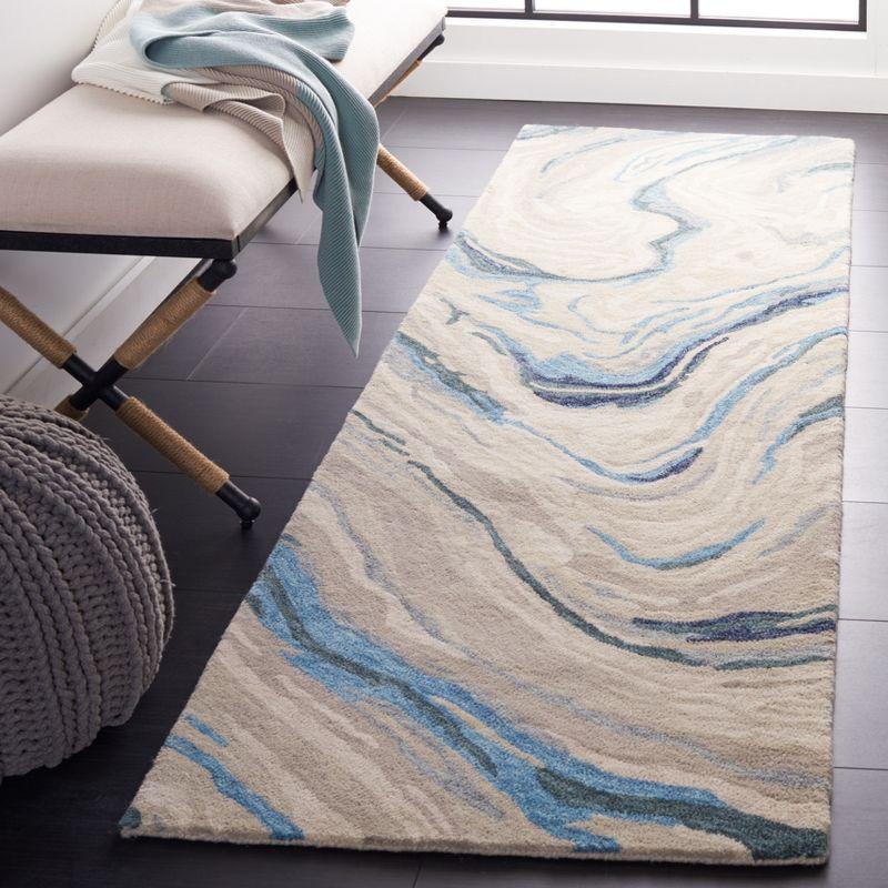 Blue and Beige Hand-Tufted Wool Runner Rug