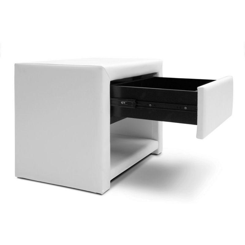 Petite Massey White Faux Leather Modern Nightstand with Single Drawer