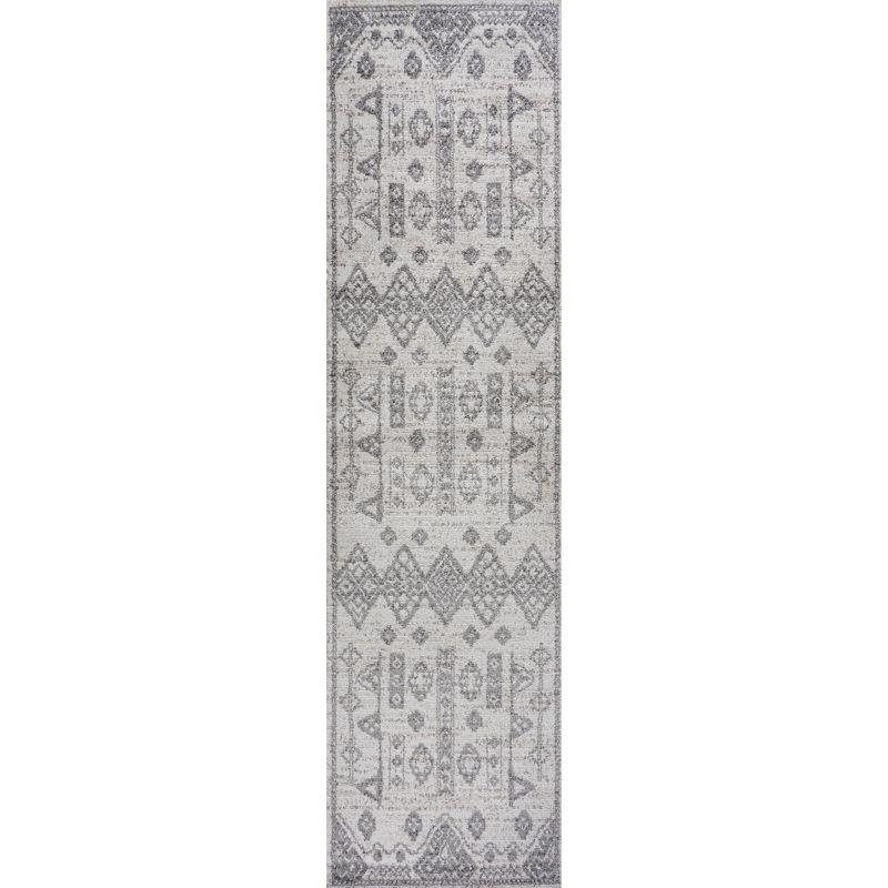 Gray Geometric Synthetic Reversible Area Rug 2' x 10'