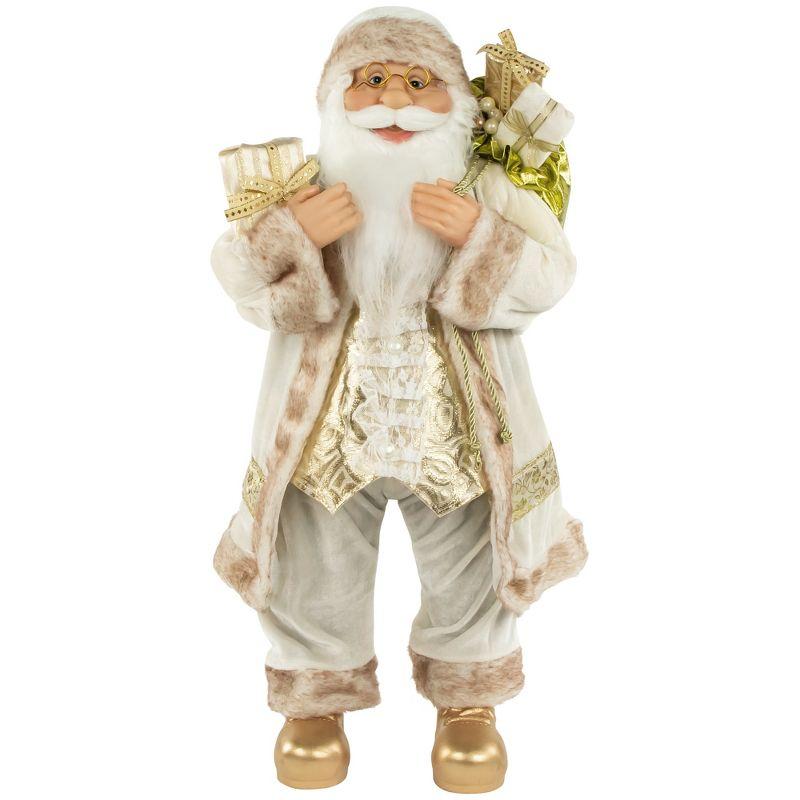 White and Ivory Santa Claus with Gift Bag Christmas Figure