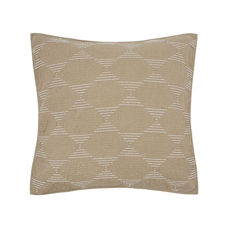 Beige Embroidered Cotton Standard Sham with Geometric Design