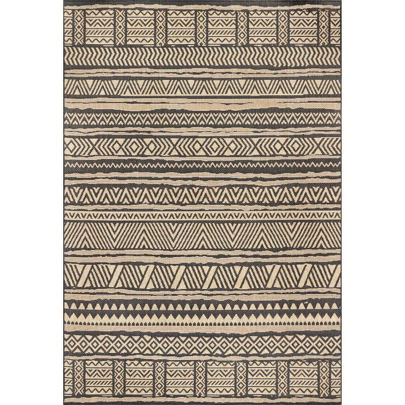 Charcoal Geometric Striped Synthetic Indoor/Outdoor Rug