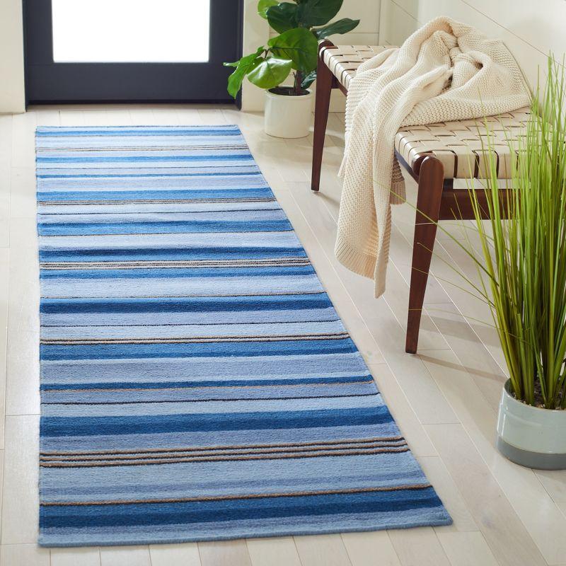 Blue Striped Flat Woven Wool Runner Rug