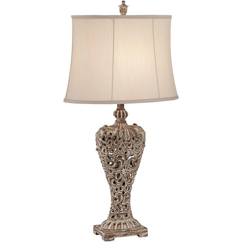 Barnes and Ivy Elle Traditional Table Lamp 33" Tall Antique Gold Florentine Off White Oval Shade for Bedroom Living Room Bedside Nightstand Office